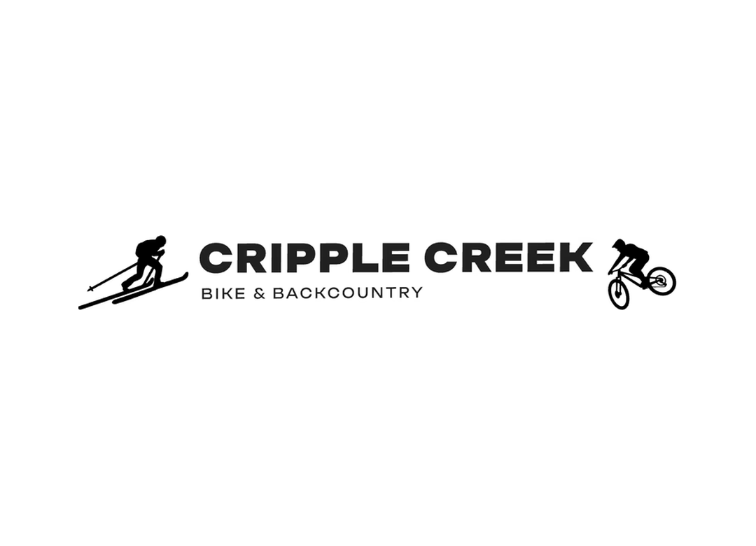 logo for Cripple Creek Backcountry retailer with a skier on the left and a mountain biker on the right.